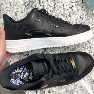 Nike Black Air Force Ones: Limited Edition-Gold emblem swoosh